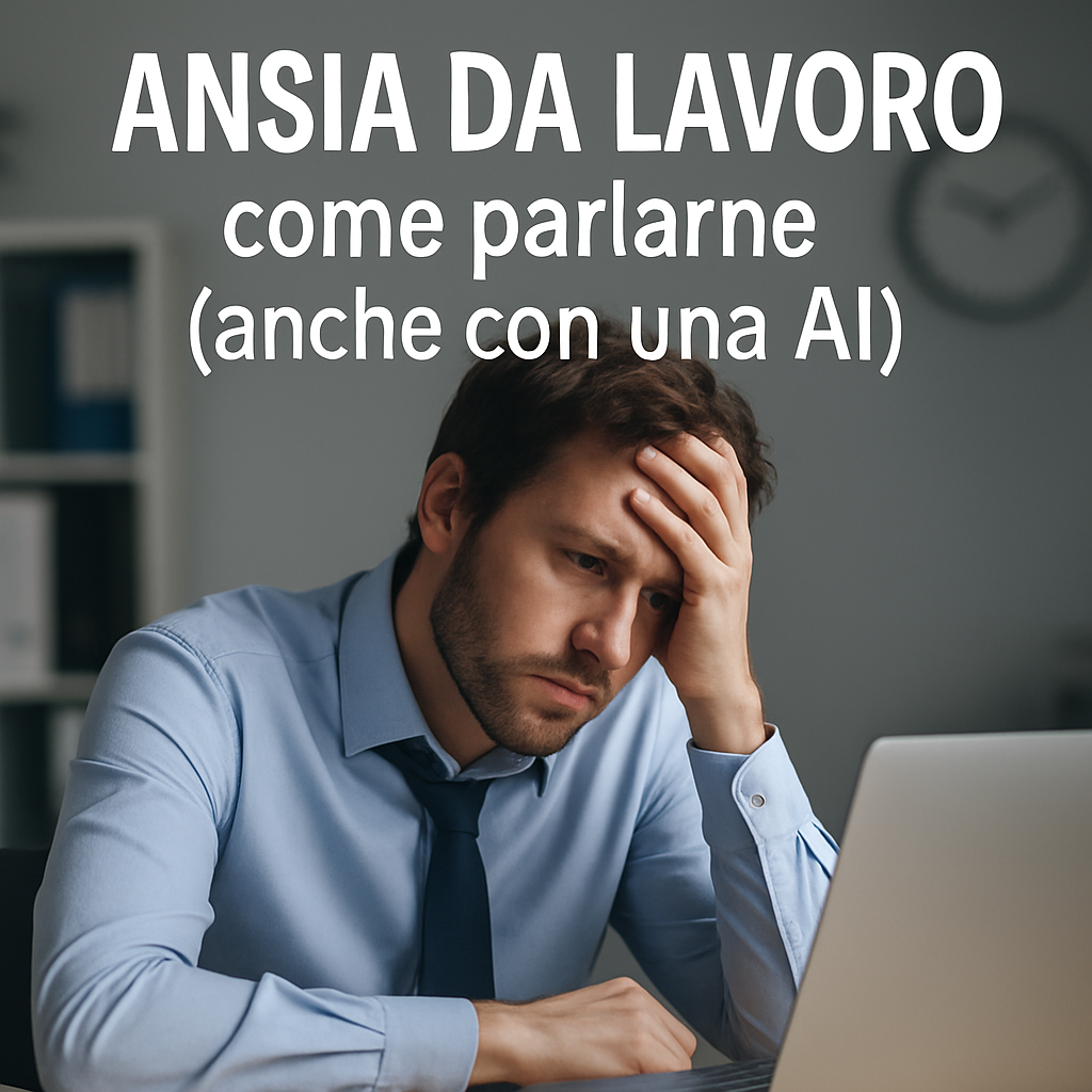 Persona in ufficio con espressione tesa, simbolo di ansia da lavoro.